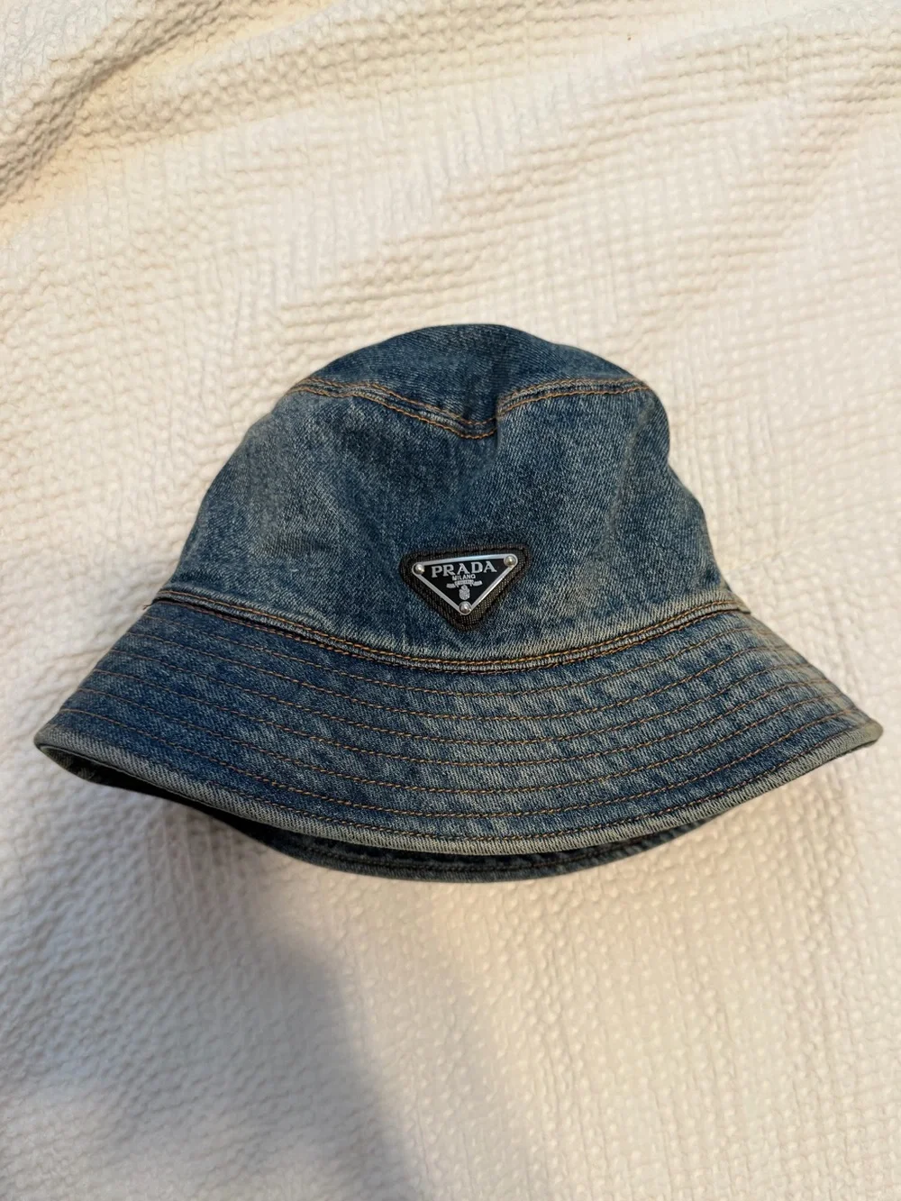 Prada Denim Bucket Hat in Washed Blue - Picture 3 of 4